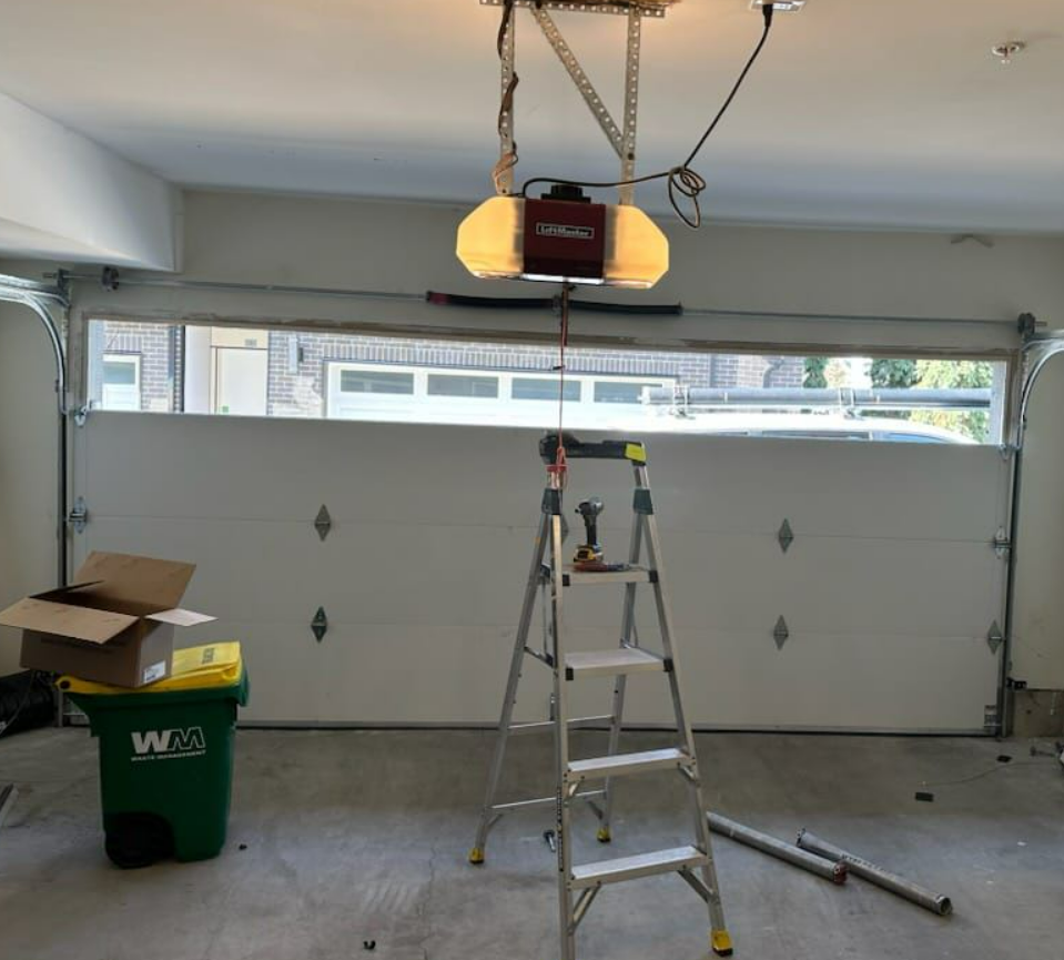 Technician performing garage door opener repair for a residential garage in Alum Creek, ensuring smooth and reliable operation.